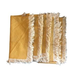 Rachel Ashwell The Farmhouse Set 5 Gold Fringe Square Cotton Dinner Napkins Boho